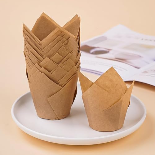 Image of Baking Paper Cupcake Mould - Unbleached Greaseproof Cupcake Paper Cups for Kitchen, Bakery, Cakes, Parties - Ideal for Baking and Serving Delights (100 Packs)