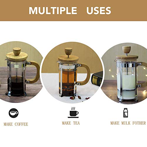 Image of Cutting EDGE French Press Coffee /Tea Espresso Press Milk Frother with 18 /8 Stainless Steel Filter High Borosilicate Carafe Durable Bamboo Handle 12oz / Capacity 350ml