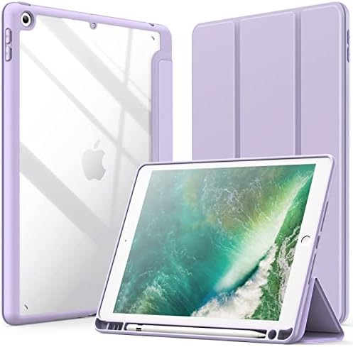 JETech Case for iPad 9.7-Inch (6th/5th Generation, 2018/2017) with Pencil Holder, Clear Transparent Back Shell Slim Stand Shockproof Tablet Cover, Auto Wake/Sleep (Light Purple)