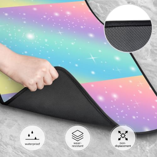Juego de 4 alfombrillas para coche lavables con estampado de arcoíris pastel 4