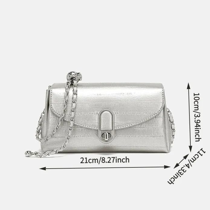 Metal Chain Shoulder Bag Women PU Leather Small Square Bag2