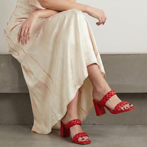 Image of Dunes Iris Chunky Braided Heel Sandals for Women, Block Heel Square Toe Summer Sandals with Memory Foam