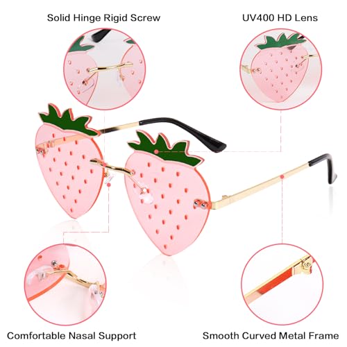 Rimless Strawberry Shape Sunglasses for Women Men Party Halloween Christmas Cosplay Glasses Prom Accessories4