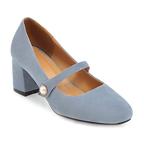 MIOKE Women's Square Toe Mary Jane Pump Oxford Buckle Strappy Leather Chunky Low Heel Office Dress Shoes