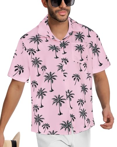 Image of Men Hawaiian Shirt Short Sleeve Summer Beach Button Down Shirts with Pocket