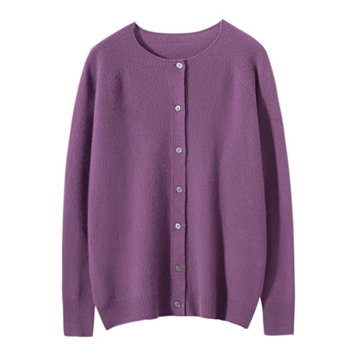 Image of Women's 100% Merino Wool Crew Neck Cardigan Lightweight Sweaters | Long Sleeve, Open Front, Button Down, Soft Knitted Coat, Casual, Breathable Tops, Business Outerwear, Cashmere Alternative