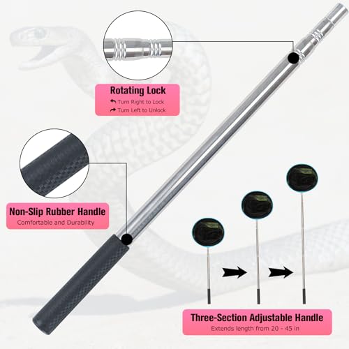 Image of Snake Catcher Net, Snake Grabber for Safe Reptile Handling and Capture - Effective Snake Catcher Grabber Tool with Closure Net, Snake Handling Tools with a Handle Extendable from 20'' to 45''