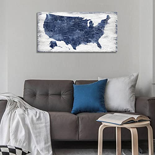 Image of Canvas Wall Art: Vintage America Map, USA Map Canvas Pictures Prints for Bedroom Office Kitchen Living Room Home Decor Framed Artwork Ready to Hang 20 inchx 40 inch