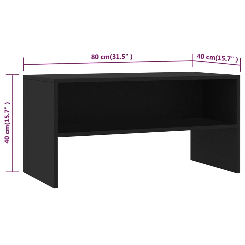 Hothingwell Szafka pod telewizor czarna 80x40x40 cm drewno inżynieryjne | Otwarta komora, stojak multimedialny i konsola do gier, łatwe czyszczenie i montaż