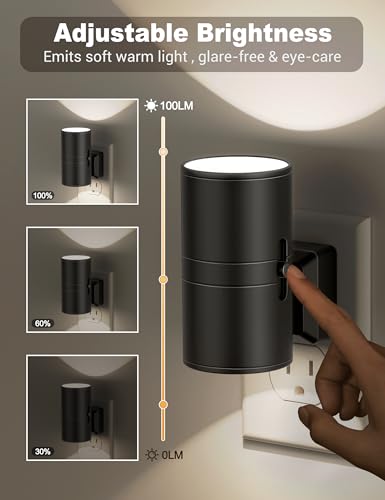 Image of Night Lights Plug into Wall, Dimmable Night Light Plug in, Modern Night Lights with Dusk to Dawn Light Sensor, Soft White 5000K, 0-100LM Adjustable Brightness Nightlight for Hallway Bedroom, 2 Pack