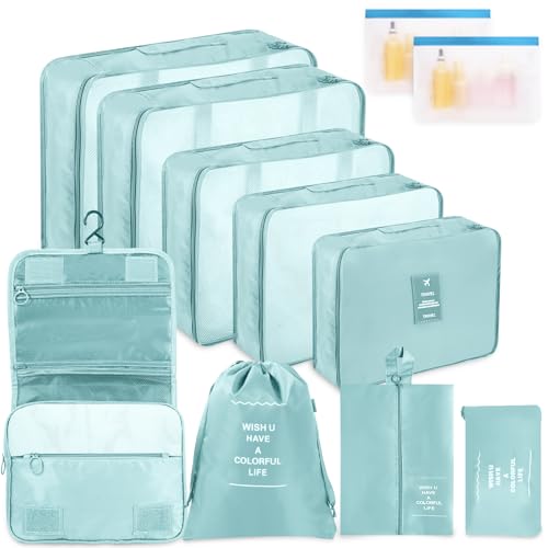 Bolsas Organizadoras Maleta, 11 Piezas Organizador de Equipaje Multifunción, Packing Cubes Bolsas Ropa Viaje, Organizadoras Viaje, Impermeable, juego con bolsa de cosméticos (Azul)