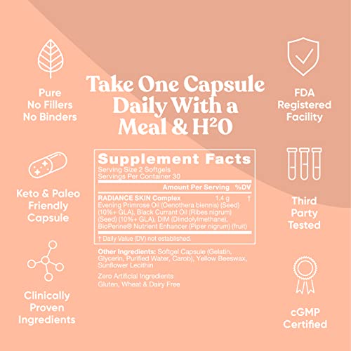 Radiance Flawless Skin & Complexion – Hormonal Acne, Skin Care – Support Your Natural Beauty Building Blocks – Cold Pressed Acne Pills, Evening Primrose Oil, Black Seed Oil, & Dim – 60 Liquid Softgels #TOP1