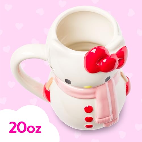 Image of Silver Buffalo Sanrio Hello Kitty Christmas Snow Man, 3D Sculpted Mug, 20oz | Holiday Ceramic, 0.59 Liters