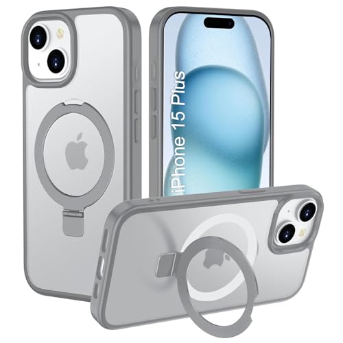 Image of iPhone 15 Plus Magsafe Stand Case | Matte Design & 360 Protection | Military-Grade Apple iPhone 15 Plus Cover | Ultra Premium - Gray