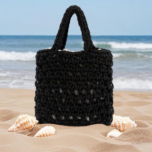 Image of Naimo Straw Beach Bag Woven Rattan Shoulder Bag Fishing Net Handbag Cotton Rope Tote Summer Crochet Hobo Bag