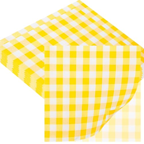 20 Serviettes Carreaux Jaunes, 33 x 33 cm, Serviettes en Papier pour Anniversaire, Fête, Été et Décoration de Table