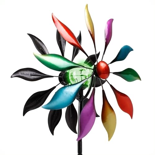 Metall Doppel Windrad mit Solar LED Glaskugel - Ø 38 cm - Deko...