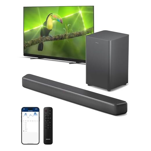 PHILIPS B5309 Barra de som de 2.1 canais com subwoofer sem fio, som surround 3D com DTS Virtual: X e Dolby Digital Plus, configuração fácil com Roku TV Ready™, Bluetooth V5.4, aplicativo ou controle