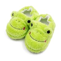 Effeltch Toddler Girls Fuzzy Slippers Unicorn Tie Dye Fluffy Sandals Cartoon Cute Warm Cozy Plush Slip on Kids House Slippers (Green Frog, 11)