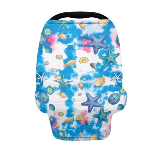 Image of Youngerbaby Starfish Blue Nursing Cover for Newborns Breastfeeding Cover Scarf Baby Car Seat Covers Infant Stroller Cover Carseat Canopy for Girls and Boys Coverage