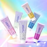 URAQT Body Glitter Gel, 3 szt. brokatowa twarz na festiwal do makijażu, błyszczący żel do makijażu do twarzy, włosów i ciała na Halloween