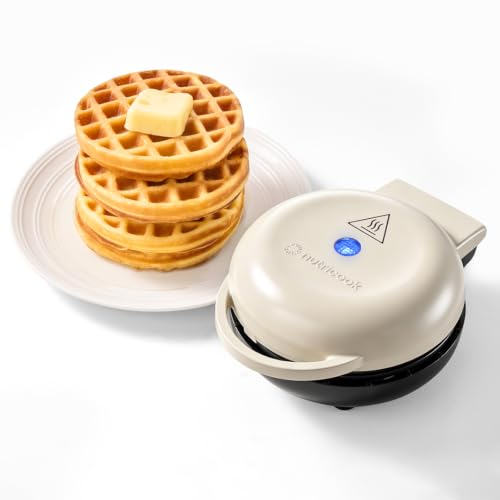 Nutricook Mini Waffle Maker 10cm Healthy Ceramic Coating for Belgian Waffles Quick Heat-Up Compact Waffle Maker for Home Kids and Travel Easy to Clean Biege 2 yrs warranty NC-WM100B