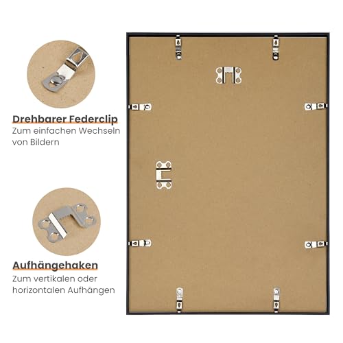 upsimples 1 Stück Alu-Rahmen Bilderrahmen A3 Schwarz, Foto A4 (21x29.8cm) mit Passepartout oder A3 (29.7x42cm) ohne, Wandbilder-Rahmen Metall mit Acrylglas