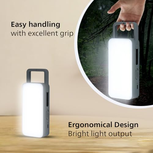 Image of PHILIPS Voyager 6W Rechargeable LED Emergency Light | 450 Lumens | 1500mAh Battery | Type-C Fast Charging | 2 Brightness Modes | Up to 1.5 Hours Backup | Portable & Compact (Grey) | Pack of 1