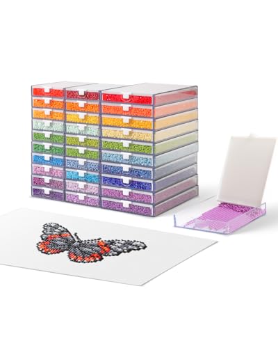 Image of CATEARED Trabricks 2-in-1 Stackable Diamond Art Trays With Lids, Diamond Art Storage, Craft and Bead Storage Organizer & Line-Up, Box Package (Clear White, 30 piece Tray Kit)