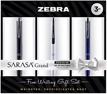 Zebra Pen Sarasa Grand Retractable Gel Pen Gift, White/Black/Navy Barrel, Mediun Point, 0.7mm, Black Ink, 3 Count (Pack of 1)