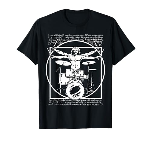 Baterias e tambor - Da Vinci Drummer Vitruvian Man t-shirt, Preto, S