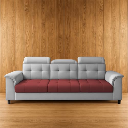 Image of Casaliving Ella 3 Seater Sofa Set for Living Room (Maroon Grey Colour Fabric) Premium Fabric Sofa