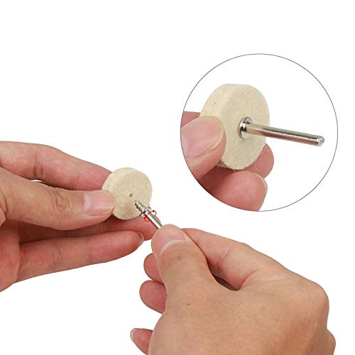 Image of DIY Crafts Mix Wool Felt Polishing Pad and Ceramic 3 Pieces Felt Mounted Mandrel Set Grinding Head Buffing Wheel for Rotary Tools Jewelry; Glass; Metal (Pack Of 90, Off White)