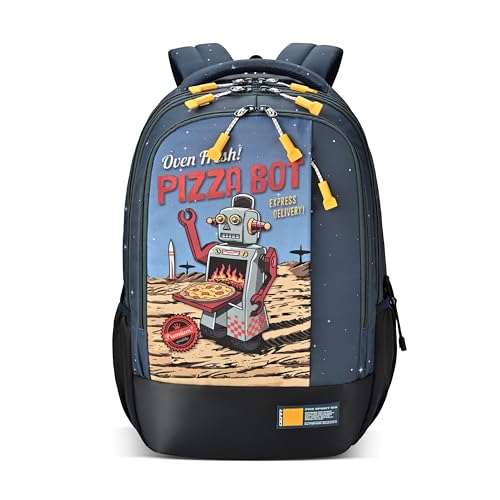 Fiction 2 4 Compartment Backpack 17"/29L Medium Water Resistant School Bag/Casual 4 Compartment Backpack/Daypack/Kids Bag for Boys/Girls (Blue-Yellow)