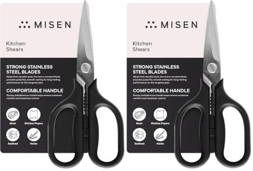 Image of Misen Heavy Duty Kitchen Shears - Comfortable Ambidextrous Scissors for Meat, Poultry, Herbs & More - Easy to Clean - German Stainless Steel - Small | Black (Pack of 2)