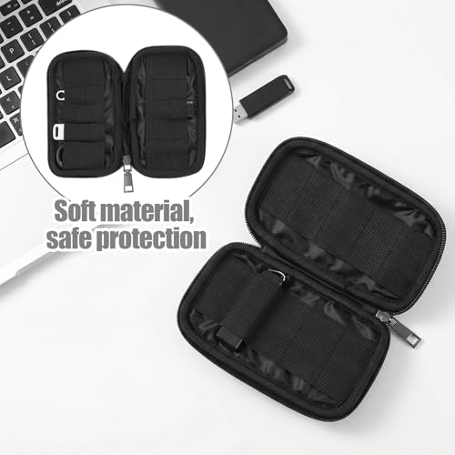 TIESOME 1 Pcs Flash Drive Case, Padded Organizer for Up to 10 USB Drives & Small Cables, Travel Cord And Memory Card Storage, Compact Hard Shell Protective Pouch, Black - Image 3