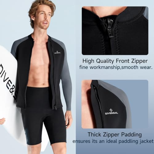 Camiseta de neopreno para hombre con manga larga y cierre frontal, 1.5mm, mezcla de neopreno y nylon para natación, buceo y surf miniatura 4