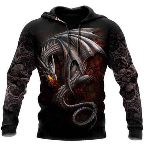 Sweat à capuche dragon homme vêtement imprimé 3D hoodie streetwear noir