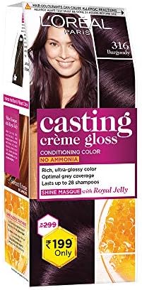 L'Oreal Paris Casting Crème Gloss Small Pack Hair Colour, 316 Burgundy, 45G
