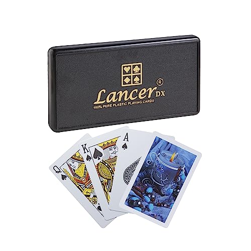 Image of LANCER DX Plastic Playing Cards (Set of 12), Bridge Size, Multicolor Cards Packed in Three Piece PVC Containers, Cards for All Ages Used for Card Games, Poker and Rummy