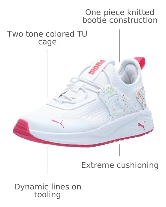 Image of PUMA Unisex-Child, Pacer 23 Bonbon, PUMA White-PUMA Pink, Big Kid, 5