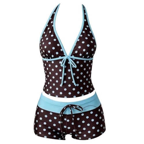 Maillot de bain deux pièces à pois masquant le ventre avec haut push-up dos nu