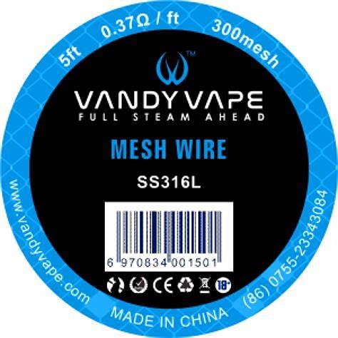 VandyVape Mesh Wire SS316L 300 Fil d'enroulement en maille sans nicotine env. 1,5 m