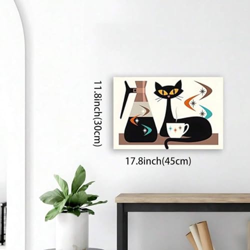 Impression sur toile chat noir 30x40 cm pour déco cuisine rétro