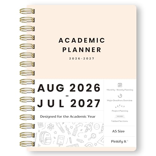 Academic Planner 2026-2027, A5 Weekly and Monthly Student Planner with Tabs, Aug 2026-Jul 2027, Spiral College Planner with Class Schedule, Major Deadlines and Project Planning, Homeschool Planner