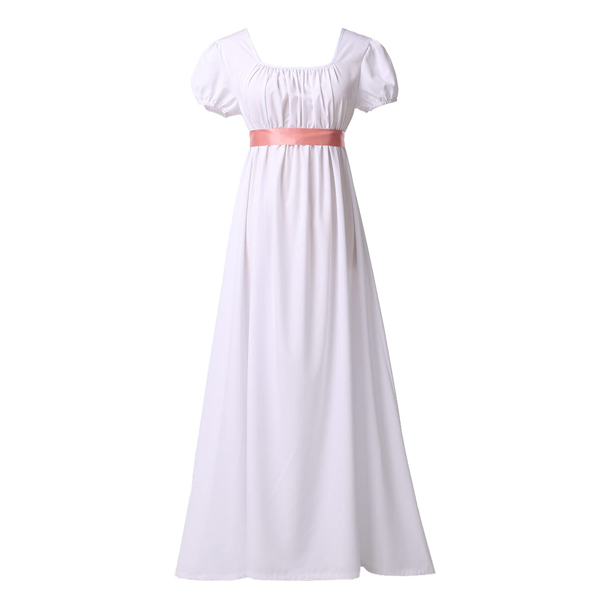 BLESSUME Vestido de Regencia para Mujer Manga Abullada con Volantes Cinturón Vestido de Fiesta con Cintura Imperio