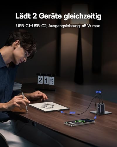 Baseus PicoGo II 45W USB C Ladegerät, 2-Port USB C Netzteil PD 3.0 PPS Schnellladegerät Kompatibel mit iPhone 17/17 Pro Max/16-12… – Ansicht 5
