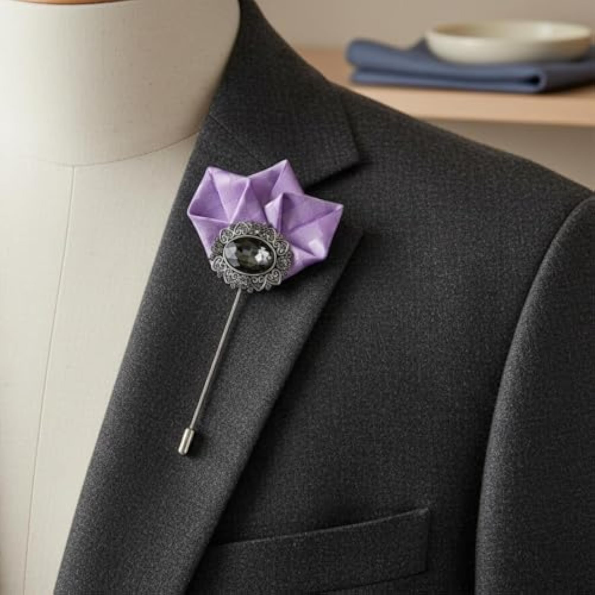 BNF® Men's Korean Design Boutonniere Lapel Pin, Elegant Textile Flower