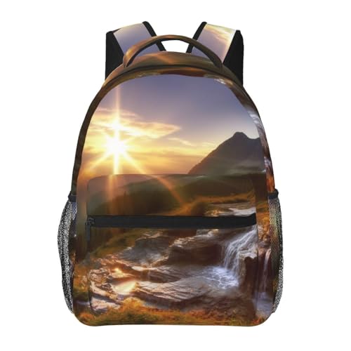 Sac à dos de voyage avec paysage de lever de soleil, idéal pour le bureau et les escapades