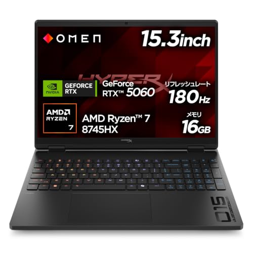 HP HyperX OMEN 15-gb 15.3�C���` 16GB������ 1TB SSD RTX5060 (E0DX4PA-AAAA) | �Q�[�~���O�m�[�gPC, AMD Ryzen 7 8745HX �v���Z�b�T,���t���b�V�����[�g180Hz, 2.5K 
